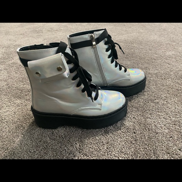 Iridescent Platform Combat Boots. - Picture 7 of 7